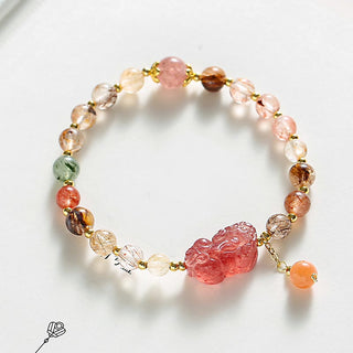 Buddha Gift Natural Rutilated Quartz Strawberry Quartz PiXiu Wealth Bracelet