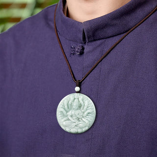 Buddha Gift Thousand-Hand Kwan Yin Avalokitesvara Jade Blessing String Necklace Pendant