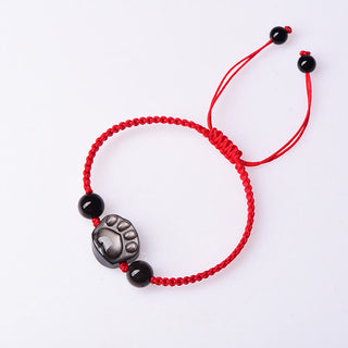 Buddha Gift Natural Silver Sheen Obsidian Gold Sheen Obsidian Cute Cat Paw Claw Protection Rope Bracelet