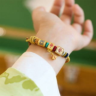 Buddha Gift Year of the Dragon Koi Fish Mahjong Dice Peach Blossoms Copper Coin Luck Braided Bracelet