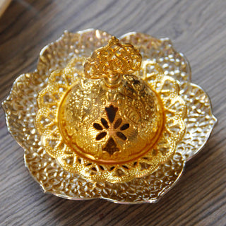 Buddha Gift Gold Leaf Coaster Spiritual Mini Alloy Metal Incense Burner