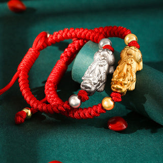 Buddha Gift 999 Sterling Silver PiXiu Wealth King Kong Knot String Braided Kids Child Bracelet