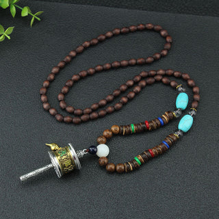 Buddha Gift Tibetan Om Mani Padme Hum Prayer Wheel Rotation Vajra Wood Necklace Pendant