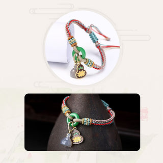 Buddha Gift Colorful Rope Chalcedony Lotus Jade Peace Buckle Harmony Gourd Charm Bracelet