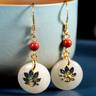 Buddha Gift 925 Sterling Silver Natural Hetian White Jade Peacock Blessing Necklace Pendant Ring Earrings Set