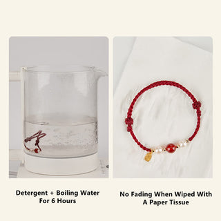Buddha Gift 925 Sterling Silver Good Fortune Fu Character Agate Pearl Red String Braid Bracelet