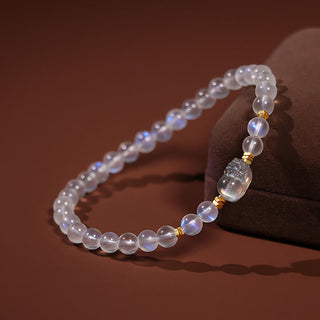Buddha Gift 925 Sterling Silver Plated Gold Natural Moonstone PiXiu Healing Bracelet