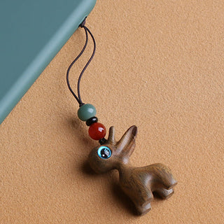 Buddha Gift Sandalwood Small Leaf Red Sandalwood Ebony Wood Green Sandalwood Lucky Mini Deer Carved Protection Key Chain Phone Hanging Decoration