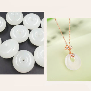 Buddha Gift 925 Sterling Silver Ginkgo Leaf Butterfly Rose Chalcedony Hetian Jade Peace Buckle Fu Character Harmony Necklace Pendant