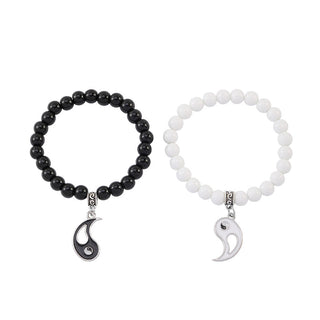 Buddha Gift 2Pcs Black Onyx White Turquoise Bead Yin Yang Protection Couple Bracelet