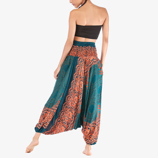 Buddha Gift Two Style Wear Round Geometric Pattern Loose Smocked Harem Trousers Jumpsuit High Waist Women's Yoga Pants