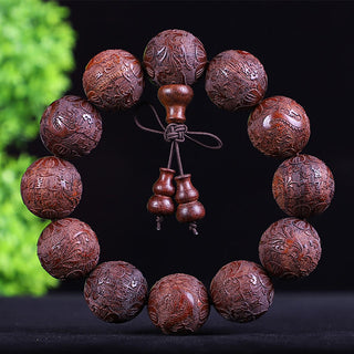 Buddha Gift Chinese Zodiac Rosewood Ebony Copper Coin PiXiu Carved Warmth Bracelet