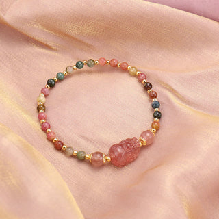 Buddha Gift Natural Tourmaline Garnet Strawberry Quartz PiXiu Moonstone Protection Bracelet