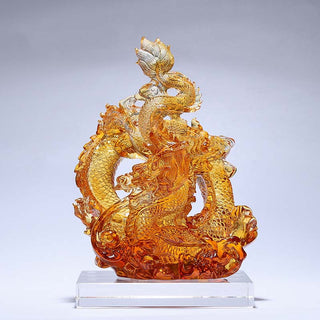 Buddha Gift Year of the Dragon Handmade Liuli Crystal Art Piece Protection Home Office Decoration With Base