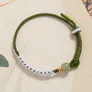 Buddha Gift 925 Sterling Silver Hetian Jade Bead Luck Braided Rope Bracelet