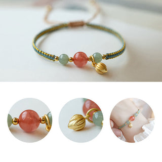 Buddha Gift Red Agate Jade Lotus Confidence Calm String Bracelet