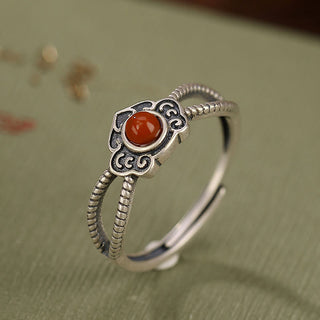 Buddha Gift 925 Sterling Silver Red Agate Bead Logical Thinking Ring