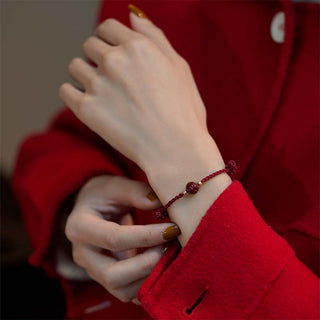 Buddha Gift Cinnabar Jade Lotus Calm Red String Weave Bracelet