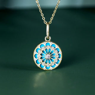 Buddha Gift 925 Sterling Silver Round Turquoise Zircon Protection Strength Necklace Pendant
