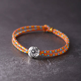 Buddha Gift 999 Sterling Silver Persimmon Luck Multicolored Braided Bracelet