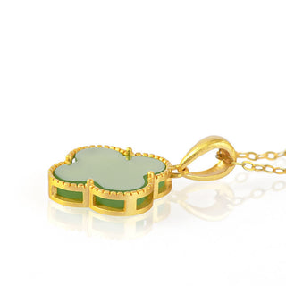 Buddha Gift 925 Sterling Silver Natural Hetian Jade Luck Four Leaf Clover Necklace Pendant