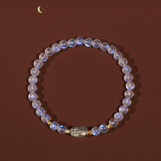 Buddha Gift 925 Sterling Silver Plated Gold Natural Moonstone PiXiu Healing Bracelet