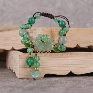 Buddha Gift Natural Green Jade Luck Dangling Flower Bracelet