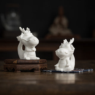 Buddha Gift Year Of The Dragon Luck White Porcelain Ceramic Tea Pet Home Figurine Decoration