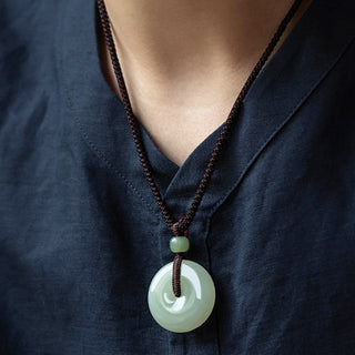 Buddha Gift Natural Round Jade Peace Buckle Luck Prosperity Necklace Pendant