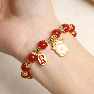 Buddha Gift Year of the Dragon Red Agate Green Aventurine Peace Buckle Fu Character Lucky Fortune Bracelet