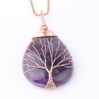 Buddha Gift Natural Quartz Crystal Tree Of Life Healing Energy Necklace Pendant