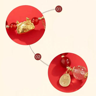 Buddha Gift Year of the Dragon Dumpling Natural Red Agate Garnet Hetian Jade Fu Character Luck Success Bracelet