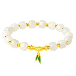 Buddha Gift 925 Sterling Silver Hetian White Jade Bamboo Luck Bracelet