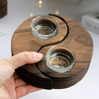 Buddha Gift Yin Yang Wood Candle Holder Meditation Rituals Use Items