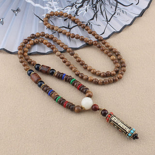 Buddha Gift Tibetan Om Mani Padme Hum Dzi Bead Wenge Wood Necklace Pendant