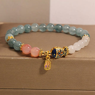 Buddha Gift Jade Yanyuan Agate White Jade Koi Fish Scripture Charm Luck Bracelet