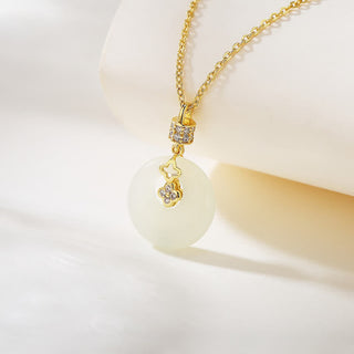 Buddha Gift 925 Sterling Silver Hetian White Jade Coin Flower Peace Buckle Luck Necklace Pendant