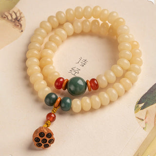 Buddha Gift Bodhi Seed Lotus Pod Charm Peace Double Wrap Bracelet