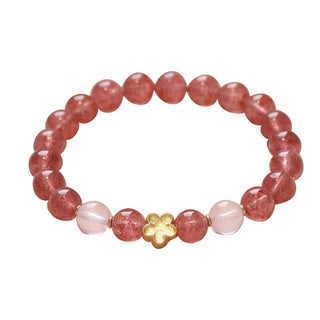 Buddha Gift Natural Strawberry Quartz Peach Blossom PiXiu Attract Fortune Healing Bracelet