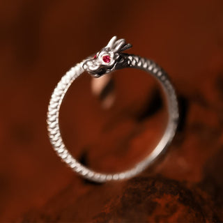Buddha Gift 925 Sterling Silver Vintage Year of the Dragon Luck Protection Strength Adjustable Ring