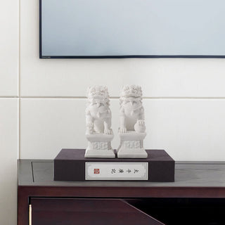 Buddha Gift 2Pcs Lion Statue Courage Strength Resin Home Office Decoration