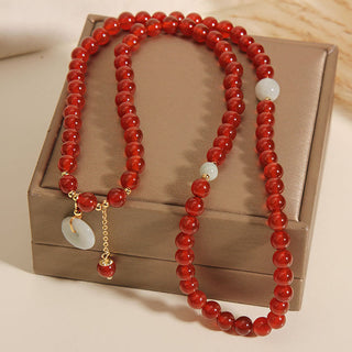 Buddha Gift Natural Red Agate Jade Peace Buckle Calm Triple Wrap Bracelet