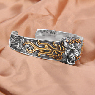 Buddha Gift 925 Sterling Silver Chinese Zodiac Tiger Keep Away Evil Spirits Bracelet Bangle