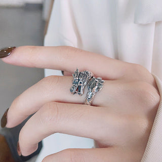 Buddha Gift 925 Sterling Silver Year Of The Dragon Luck Strength Adjustable Metal Ring