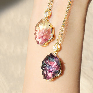 Buddha Gift Natural Colorful Fluorite Nine Tailed Fox Protection Necklace Pendant