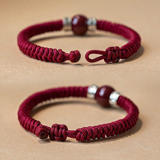 Buddha Gift 925 Sterling Silver Natural Cinnabar Bead Calm Handmade Braided String Bracelet