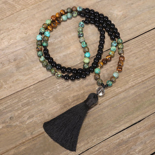 Buddha Gift 108 Mala Beads Natural Stone Tiger Eye Turquoise Protection Strength Bracelet Necklace