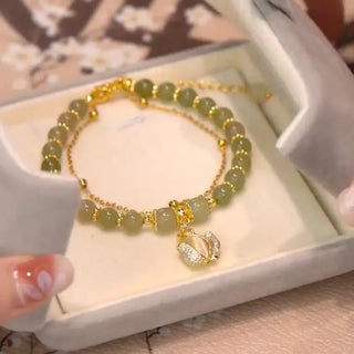 Buddha Gift Jade Leaf Ginkgo Tulip Peanut Fu Character Luck Beaded Bracelet