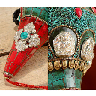 Buddha Gift Tibetan Handmade Shankha Om Mani Padme Hum Buddha Avalokitesvara Turquoise Conch Shell Positive Decoration
