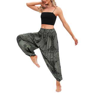 Buddha Gift Casual Loose Round Rose Pattern Harem Trousers Women's Yoga Pants